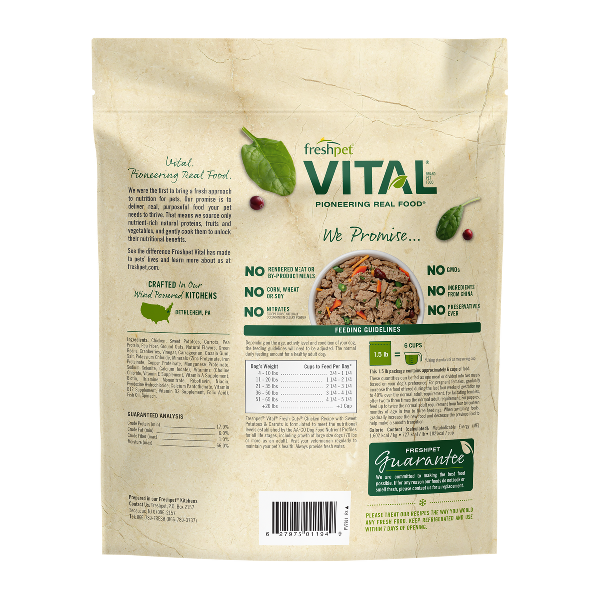 Freshpet Vital Fresh Cuts Chicken Recipe with Sweet Potatoes Carrots for Dogs