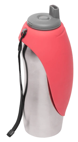 Messy Mutts Stainless Steel Travel Water Bottle with Silicone Flip Up Bowl