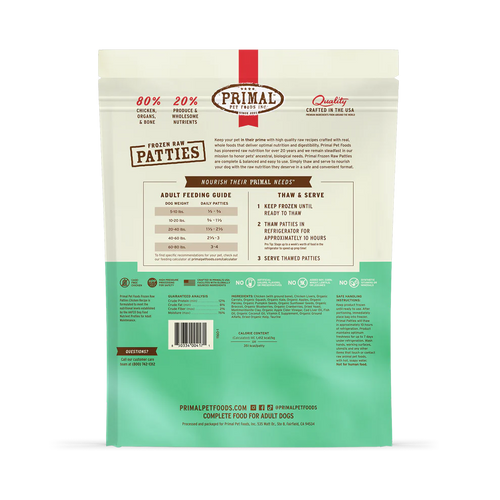 Primal Pet Foods Frozen Raw Patties Dog Food Chicken Recipe
