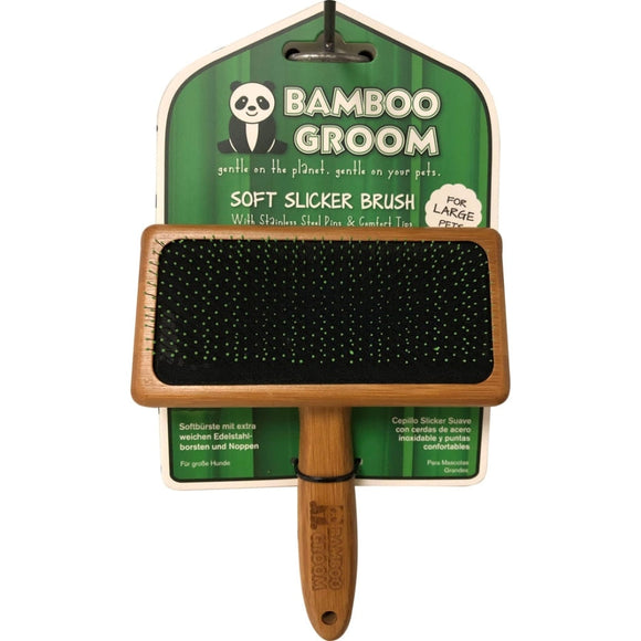 BAMBOO GROOM SOFT SLICKER BRUSH W/SS PINS